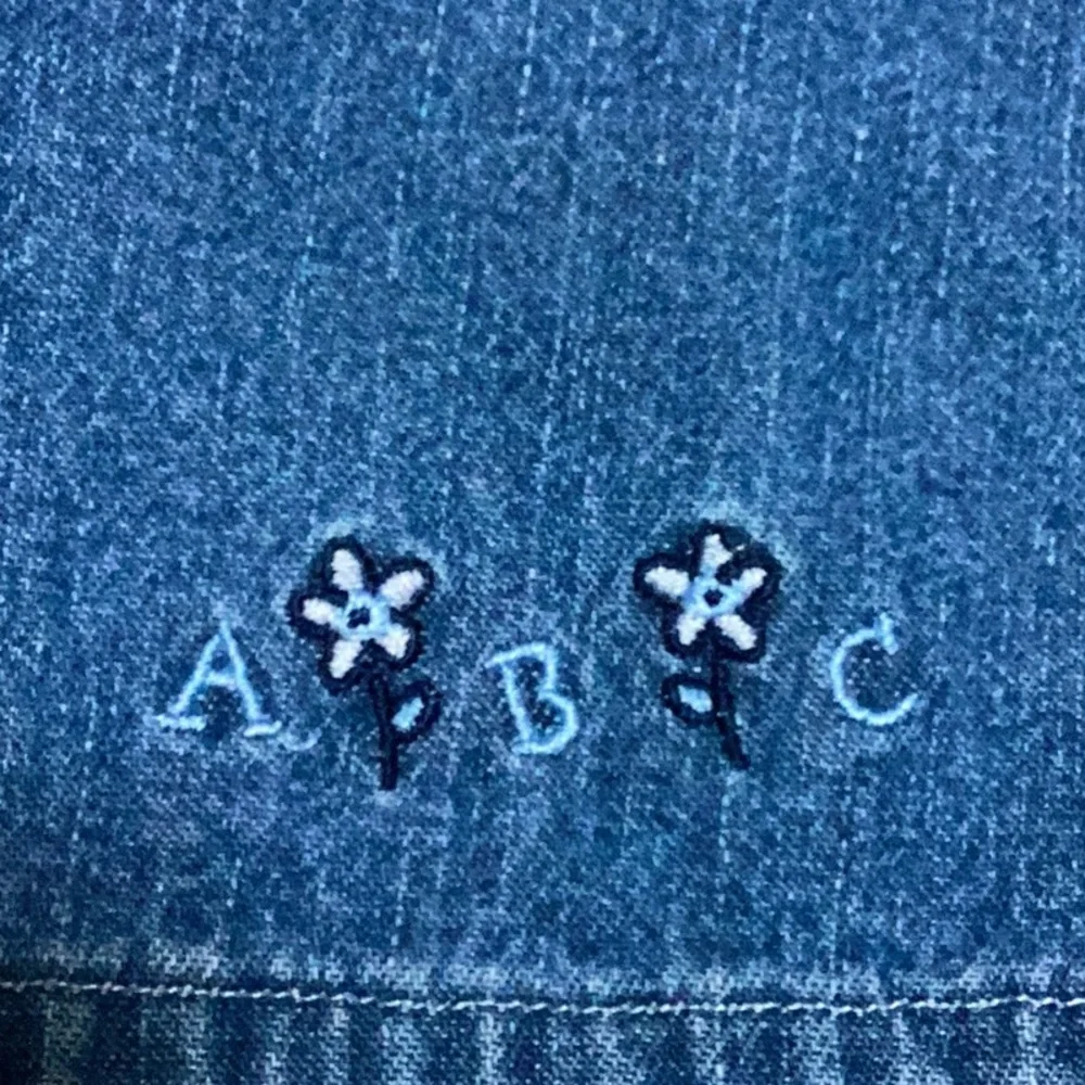 Vintage OshKosh B’Gosh Embroidered‎ Lamb Alphabet Blue Jean Denim Dress Jumper